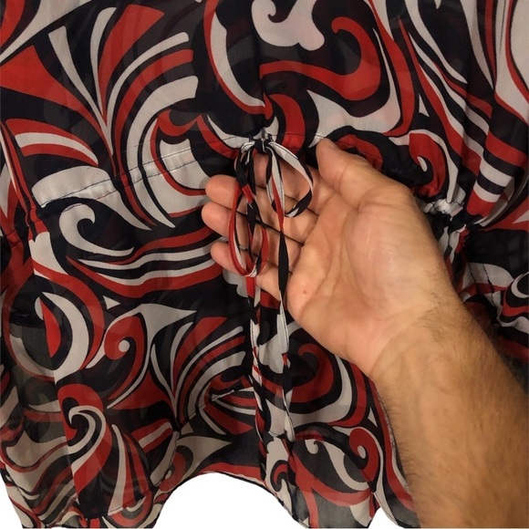 Chaps Retro Sheer Layer Blouse Y2K Bold Artsy Sophisticated Pull Tie Waist 2X - Picture 2 of 9